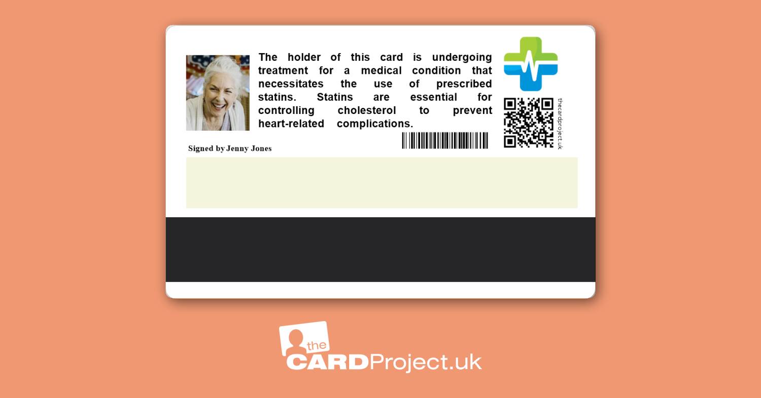 Premium Statin Medicine Alert Photo ID Card (REAR)